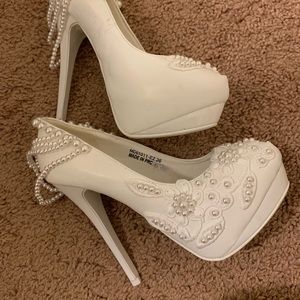 H & D White Wedding Prom Bridal Heels